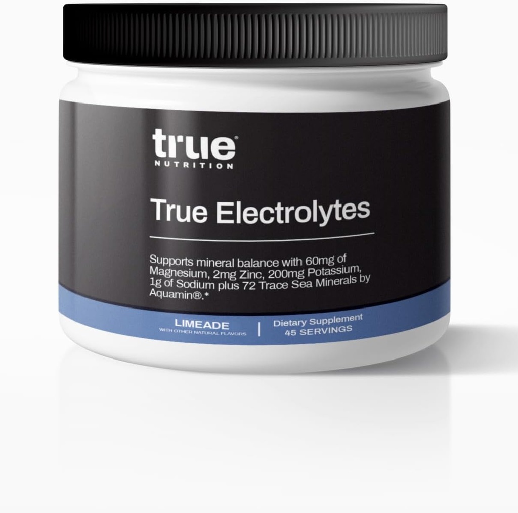 True Electrolyte Hydration Supplement Drink Mix(Limeade) | ヘルシーなミネラルバランス w/亜鉛、カリウム、マグネシウム、ナトリウム、Aquamin® 72 トレイシーミネラル | 5 Cal. 0g Sugar. 45 サービングをサポートします。