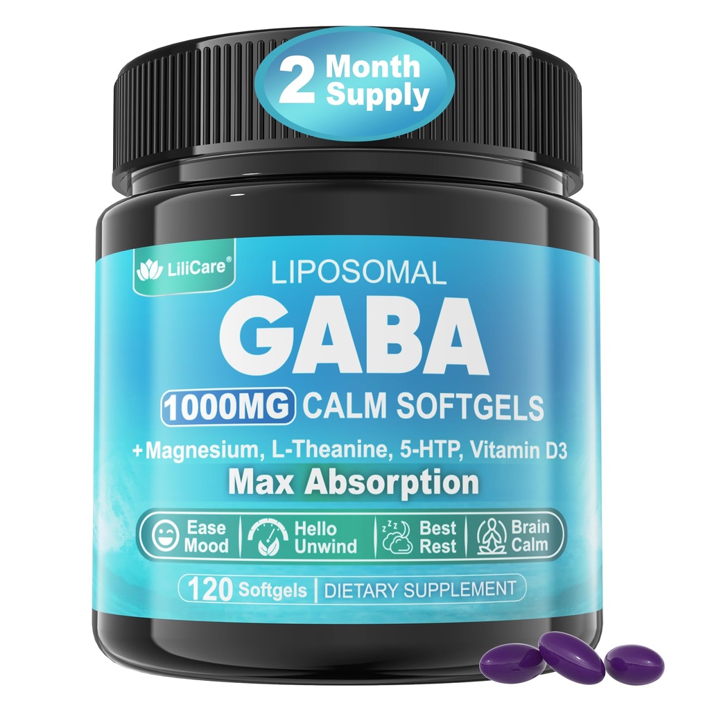 GABAの補足-最適吸収のための1000のmgのLiposomalの形態、L-TheanineのGABA、マグネシウムのGlycinate、カルムのための5HTP、ビタミンD3、弛緩、気分、残りの夜- Melatonin-Free 120 Softgels。