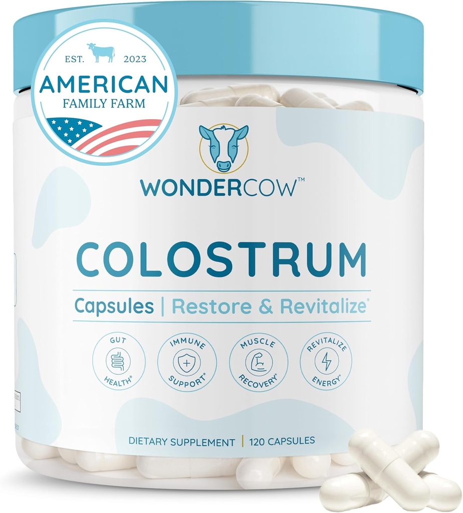 WONDERCOW Colostrumは、腸の健康、免疫サポート、筋肉の回復とウェルネスのためのサプリメントをカプセル化します | 天然のIgG純粋な全ホウ素コロストラムスーパーフード、不燃、30のサービング