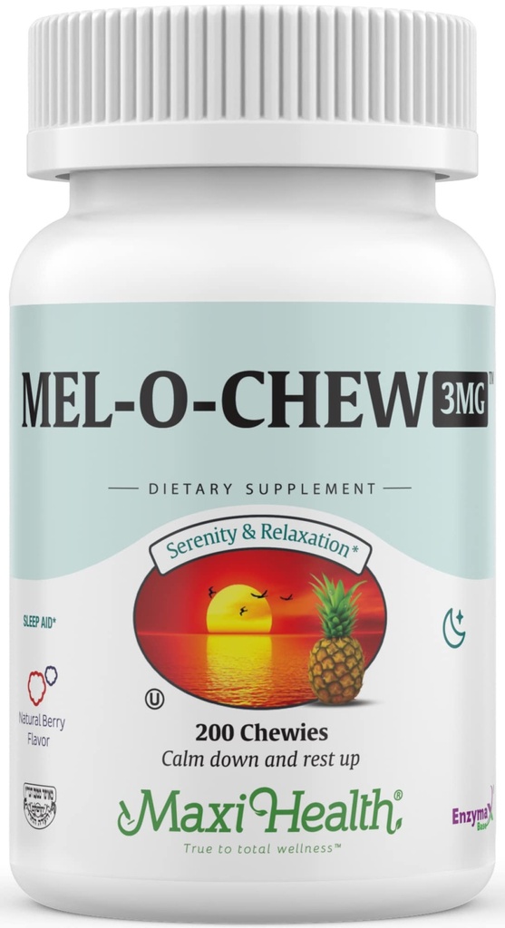 Maxi Health Melatonin 大人とティーンのための3mg - 咀嚼可能なMelatoninと自然な眠りをサポート - Kosher睡眠サポートコーシャを形成するノンハビット(200ユニット)