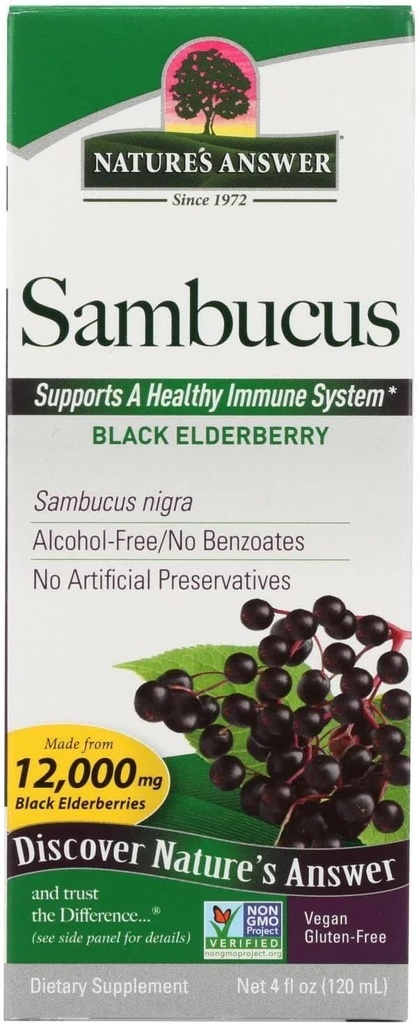 Nature's Answer Sambucus 栄養補助食品, 毎日の免疫と抗酸化サポートのためのオリジナル | アメリカ製 | アルコールフリー, グルテンフリー & ビーガン 4oz (パック 1)