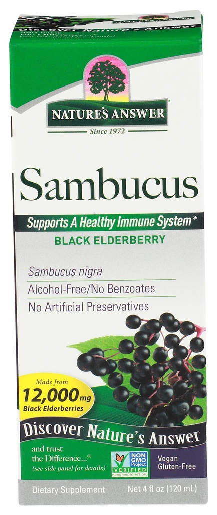 Nature's Answer Sambucus 栄養補助食品, 毎日の免疫と抗酸化サポートのためのオリジナル | アメリカ製 | アルコールフリー, グルテンフリー & ビーガン 4oz (パック 1)