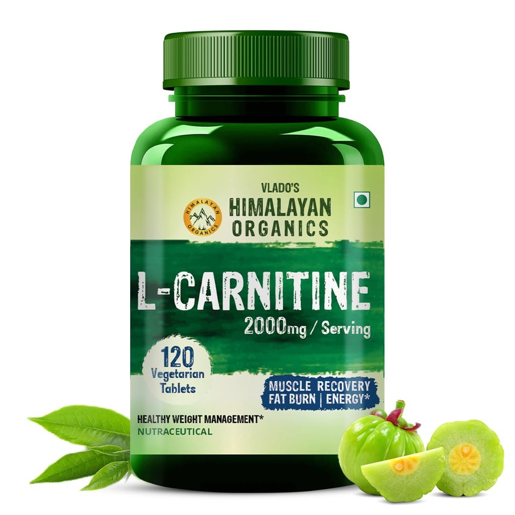 Himalayan Organic L-Carnitine L-Tartrate with Green Tea Extract 2000 Mg | 健康的な体重管理 | 筋肉の回復、ブーストのエネルギー、持久力、脂肪燃焼をサポート -120 ベジタリアンタブレット