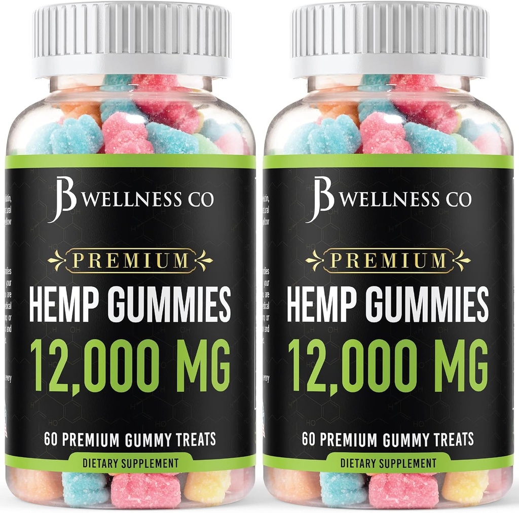 [2-パック] – Hemp Gummies Premium 12,000 – 炎症 – ビタミン&オメガ 3,6,9 – アメリカ製 (120 カウント) – [2-パック]