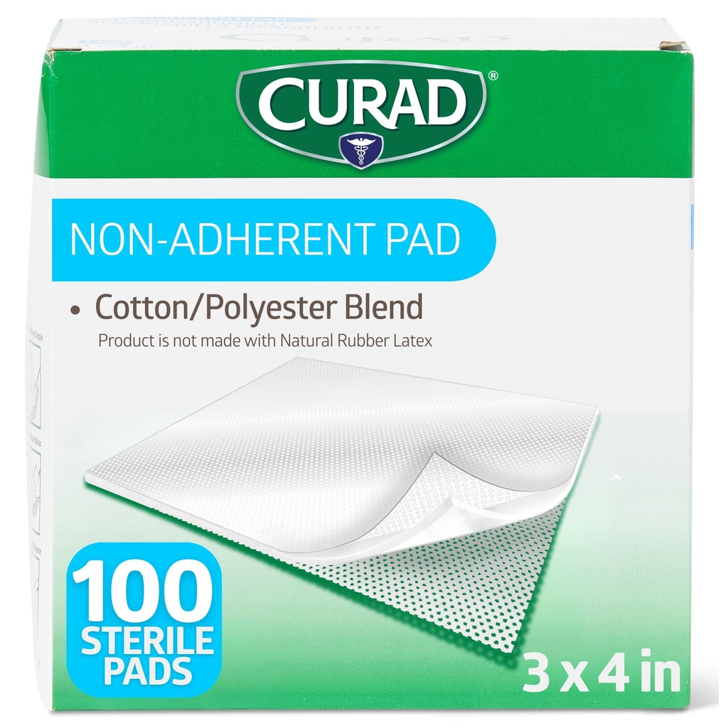 CURADの生殖不能の非付着したパッド(100のパック)、3" x4」、付着なしで穏やかな傷のドレッシングおよび吸収のための