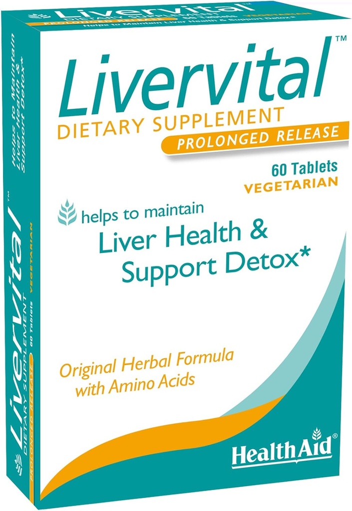 HealthAid LiverVital - ミルクアザミ、タンポジオン、ターメリック&アーティチョークプラスメチオニン、コリン&イノシトールによる1日1回ハーブ肝臓サポート | ベジタリアン、60錠