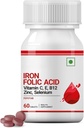 Iron Folic Acid Supplement with Vitamin C, E, B12, Zinc & Selenium for Men Women - 60 Tablets