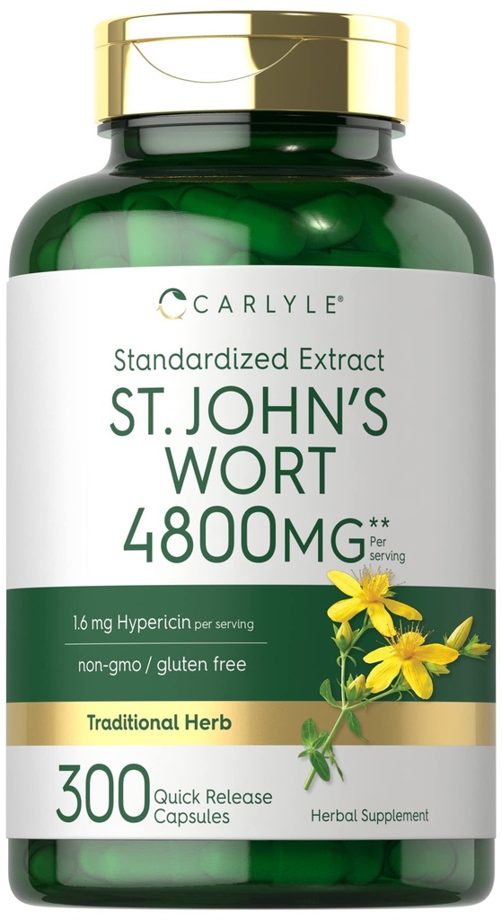 カーライルセントジョンズワートカプセル | 4800mg | 300個数 | 非GMO&グルテンフリーサプリメント | 標準化エキス