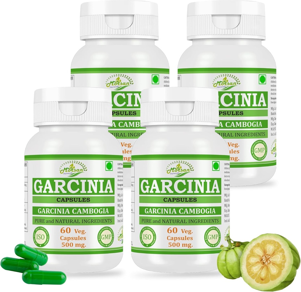 ナチュラル&ピュアハーブ Garcinia CAMBOGIA(Garcinia)エキスカプセル | 最大の効力、100%ハーブ製品 | 60 X 500mgのパック。 野菜。 カプセル(4瓶パック)
