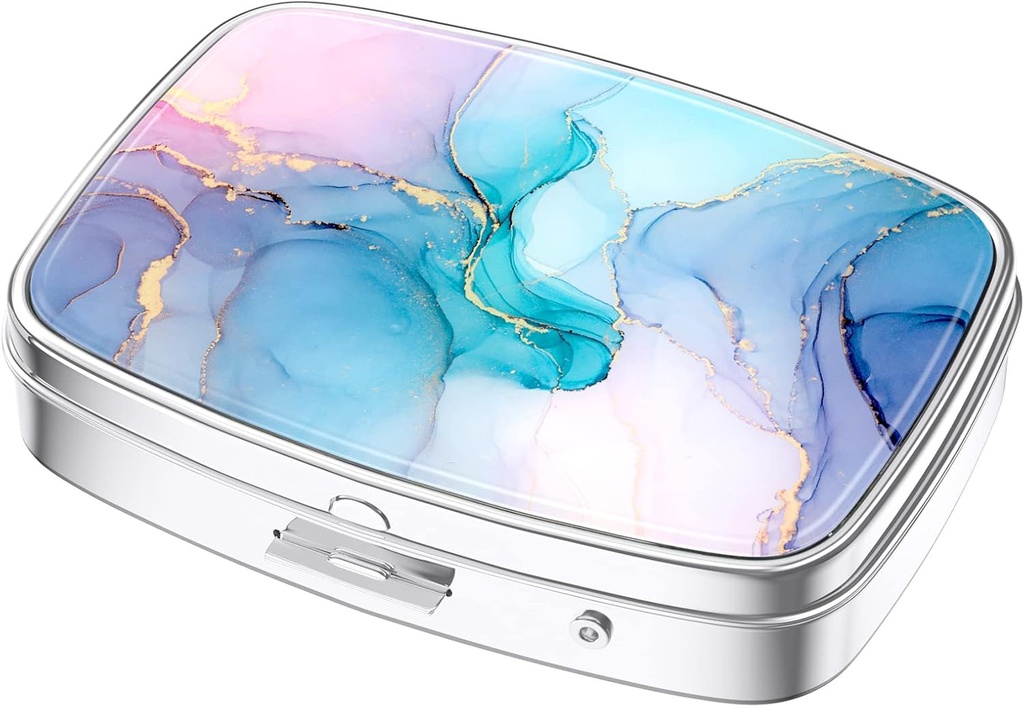 Nipichshaの丸薬箱、財布のための小さい丸薬箱及びポケット、かわいい旅行薬のオルガナイザー、ビタミン、薬、魚油及び補足、多彩な大理石を握る携帯用薬の容器のホールダー