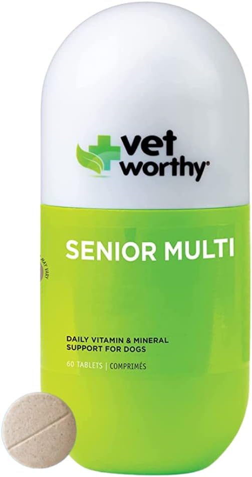 犬のためのVet WorthyシニアマルチビタミンChewable - 抗酸化剤と栄養サポート - 毎日のサポート - エッセンシャルビタミン、ミネラル、および酵素 - 犬のための肝臓風味 - 60錠