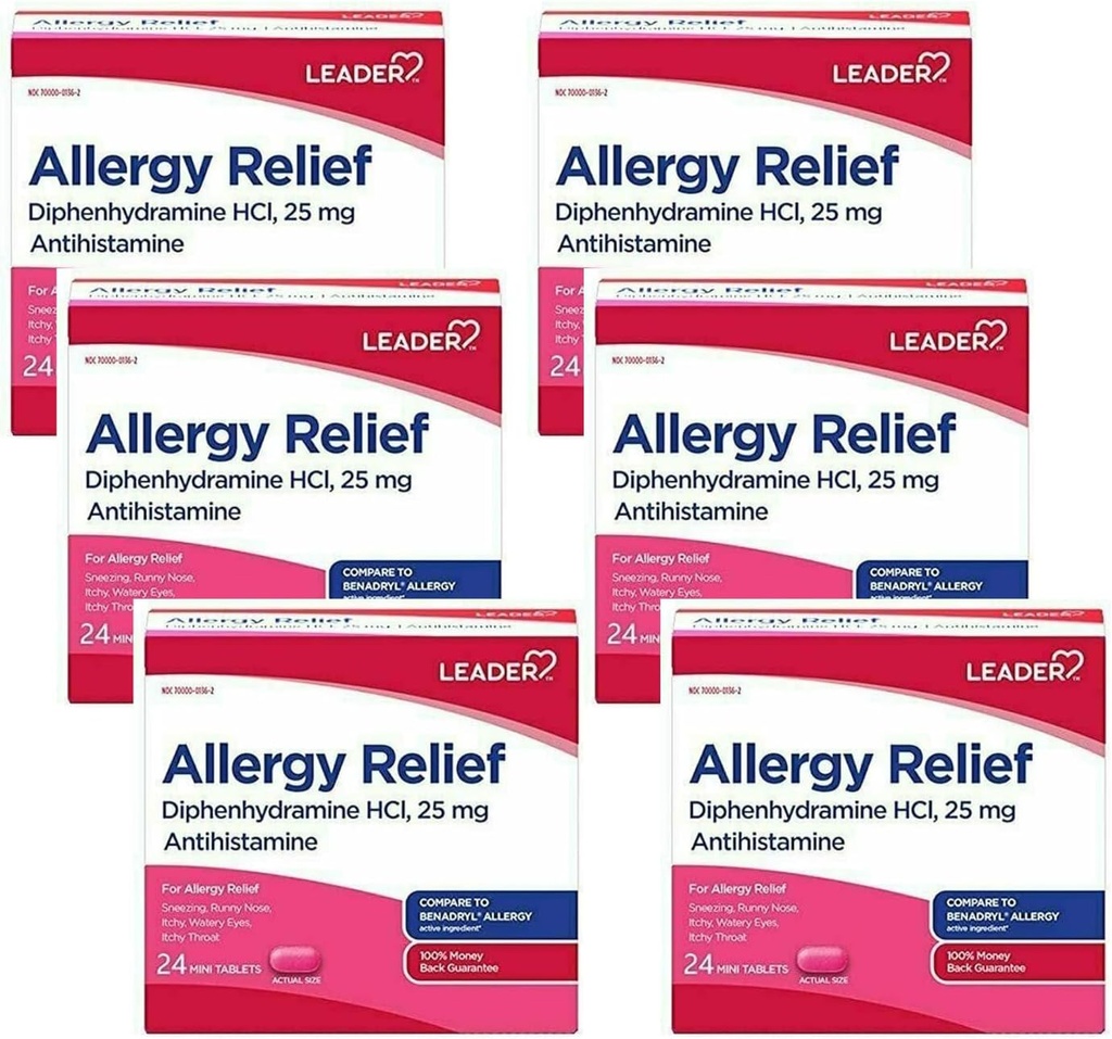 リーダーのAntihistamineのアレルギーの救助のDiphenhydramine HCl、25mg小型タブレット、6の24の計算のパック