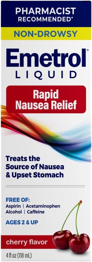 エメトロール非眠気吐救済 - アップセット胃の救済のための液体薬 - ファーマリスト推奨吐き気薬 - チェリーフレーバー - 4fl oz