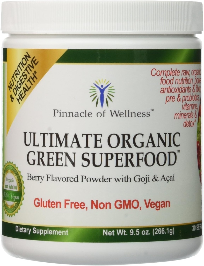 Ultimate Organic Green Superfood Powder - Berry Flavor - 30 Servings 9.5oz (266.1g)