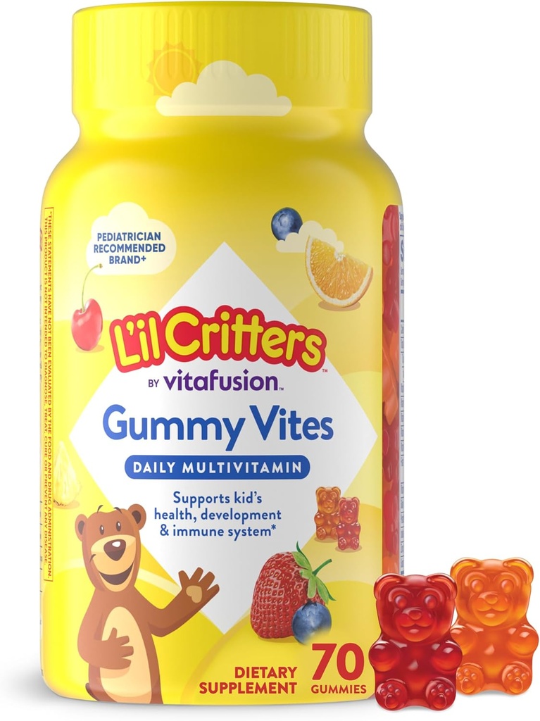 L'il Critters Gummy Vites キッズ、ビタミンC、免疫サポートチェリー、イチゴ、オレンジ、パイナップル、ブルーベリー味、70カウントガミー