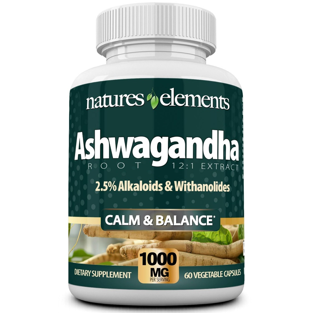 Ashwagandhaの根 – 12:1 エキス – サービングあたりの1000mg – 2.5%のwithanolides & Alkaloids – 60 ベジギーキャップ – ストレス&エネルギーサポート – 非GMO