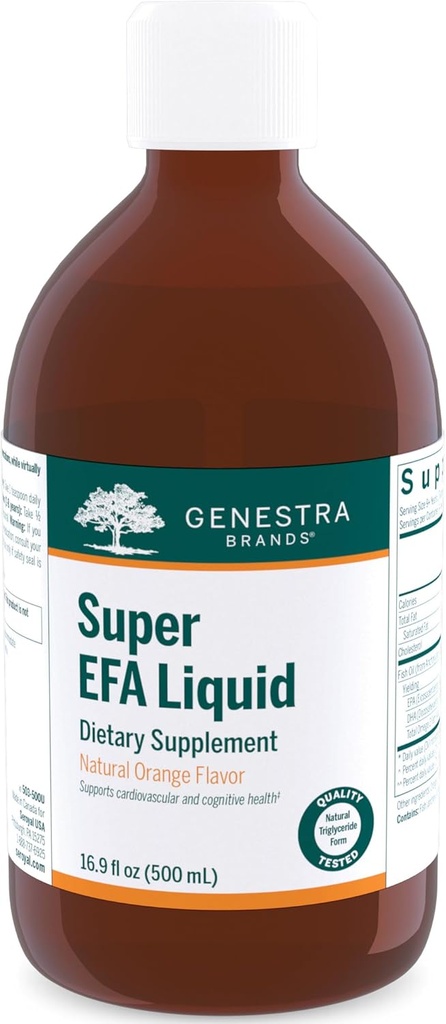 ジェネストラブランドスーパー EFA 液体 | 小児における脳・眼・神経の発達を支える | 16.9 Fl Oz | 天然オレンジ色の味