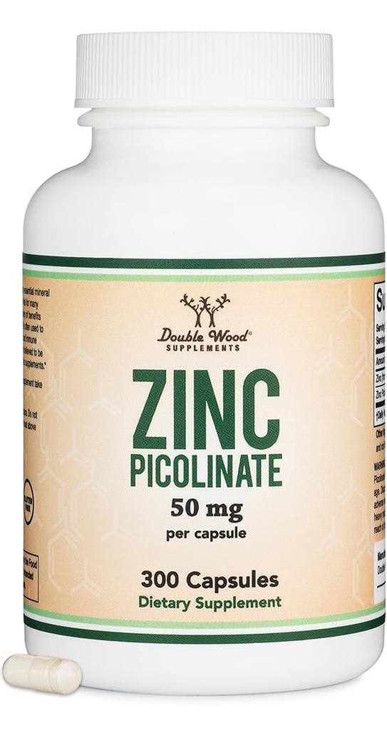 亜鉛ピコリント50mg、300カプセル(免疫サポート)非GMO、ダブルウッドサプリメントによるグルテンフリー(300日供給)