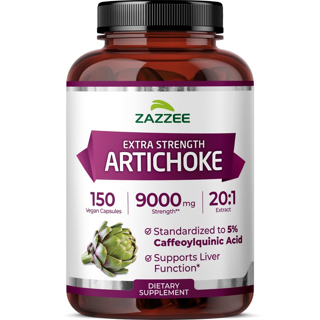 Zazzeeの余分強さのアーティチョーク20:1のエキス、9000のmgの強さ、5% Caffeoylquinicの酸、150のビーガン カプセル、5か月の供給、集中し、標準化された20Xのエキス、非GMOおよびオールナチュラル