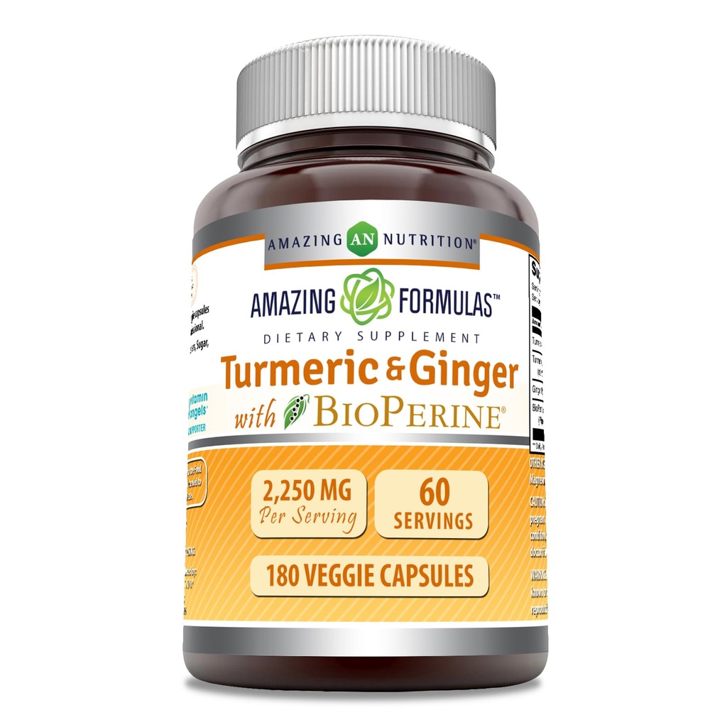 アメイジングフォーミュラ ターメリック クルクミン&ジンジャー with BioPerine 2250 mg per サービングベギーカプセル | Non-GMO | グルテンフリー | アメリカ製 | ベジタリアン向け(180 カウント)