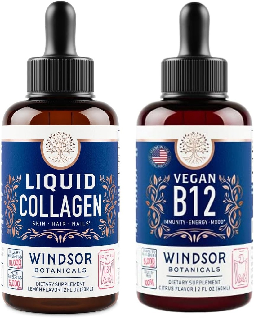 WINDSOR BOTANICALSのビタミンB12の液体およびBiotinの液体のコラーゲン-エネルギーおよびウェルネスの束