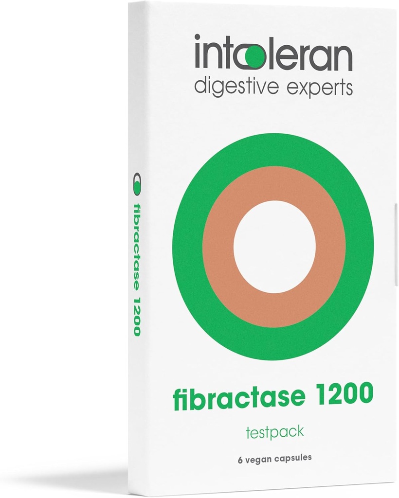 Intoleran Fibractase Forte Digestive Enzymes Testpack - 6 Capsules | Supplement for Fructans & Galactans Intolerance | Helps Digest Carbohydrates; Grains, Legumes, Onion, Garlic & wheats | Pure