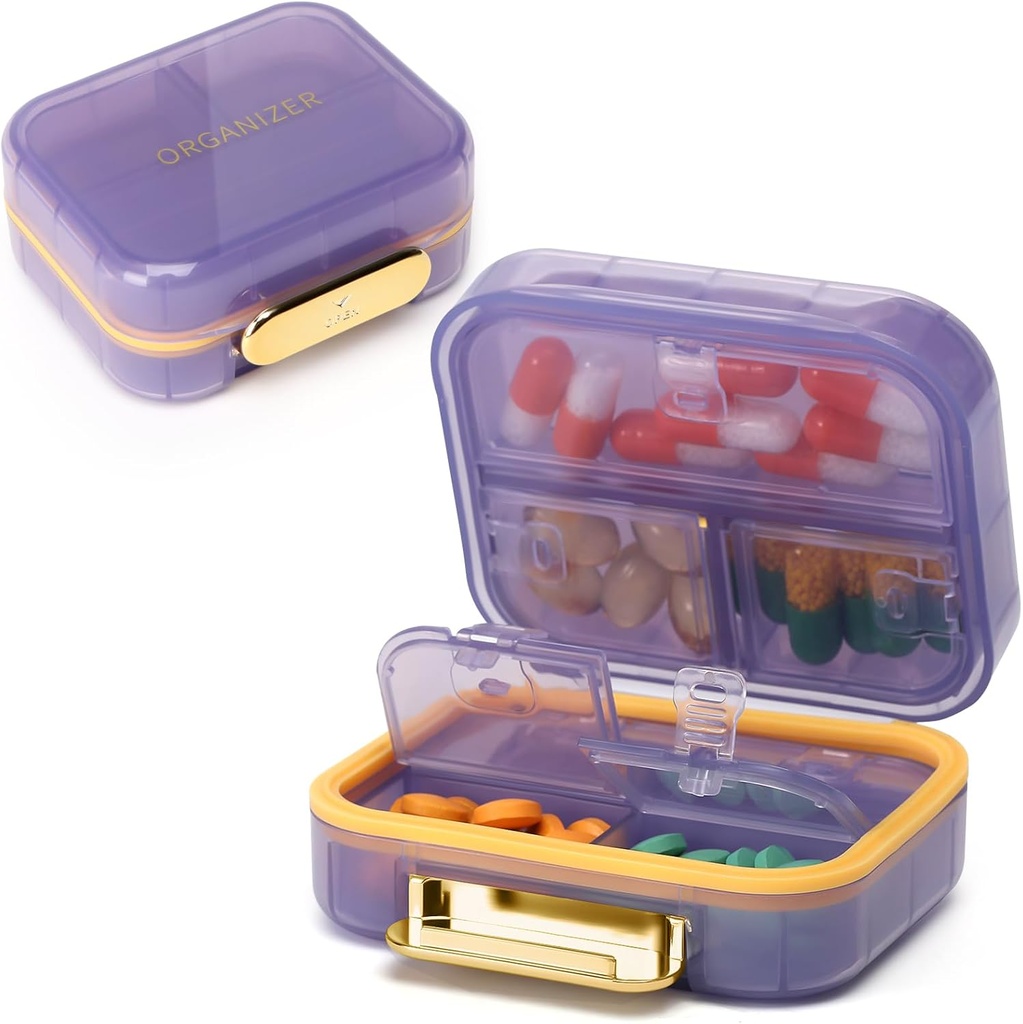 Toplive 7 Compartmentsの携帯用丸薬のオルガナイザー旅行薬の丸薬のオルガナイザー、湿気の証拠の小さい丸薬の場合のポケット丸薬のホールダーの魚油のビタミン、紫色のための毎日の丸薬の容器箱