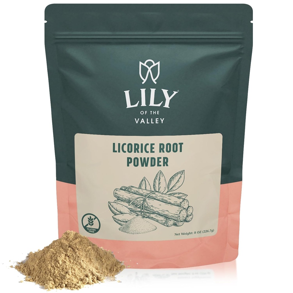 VALLEY Licorice/Liquorice Root PowderのLILY - インドから供給される地上のMulethi - Glycyrrhiza Glabra - 天然甘味料 - ビーガン&グルテンフリー - 再販ポーチ(8oz、226g)でパック
