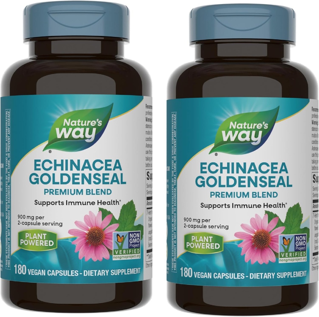 Nature's Way Echinacea Goldenseal - 900 mg Echinacea 7 Herb Blend per 2-capsule サービング - For Immune Support* - Cayenne Pepper、Gentian & Burdock - Gluten Free - 180 ビーガンカプセル (パック 2)