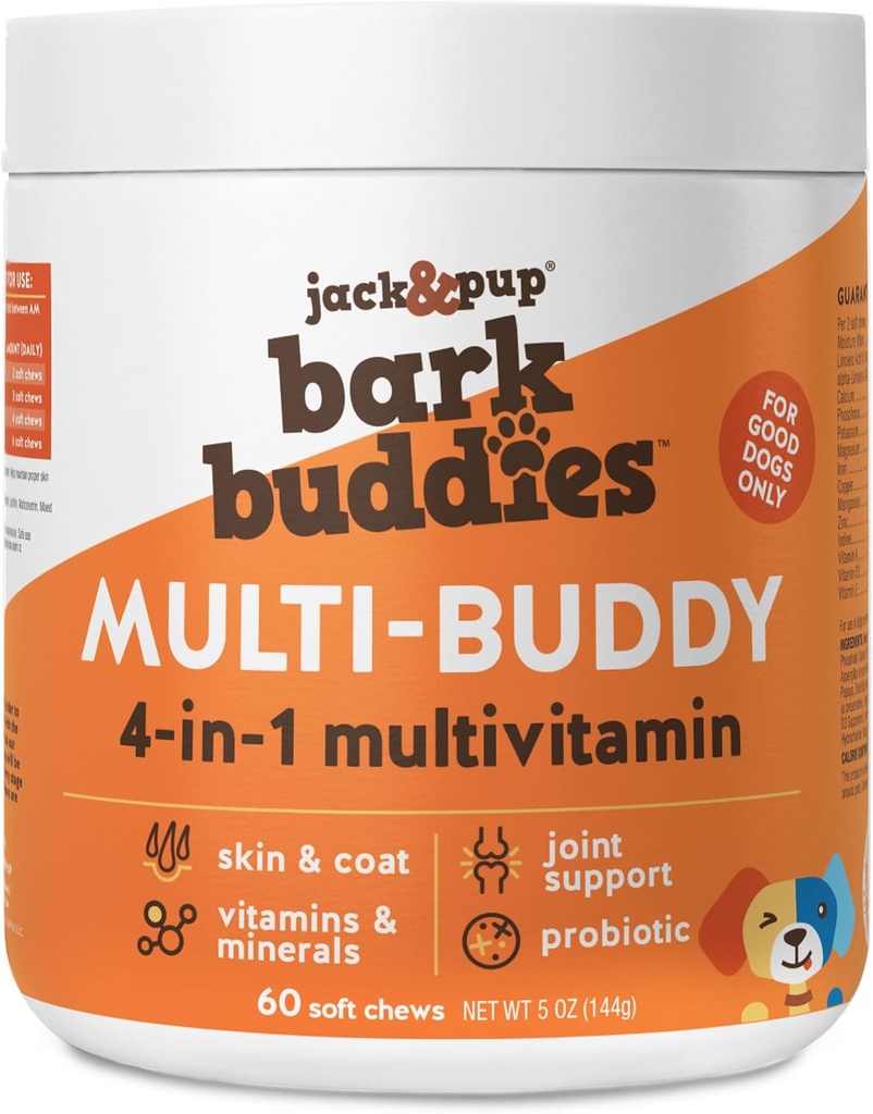 Jack&Pup Dog Vitamins and Supplements 犬のためのマルチビタミン - 樹皮のBuddy多品種犬マルチビタミンChewable柔らかい咀嚼の子犬のビタミンとサプリメント - (60ct)