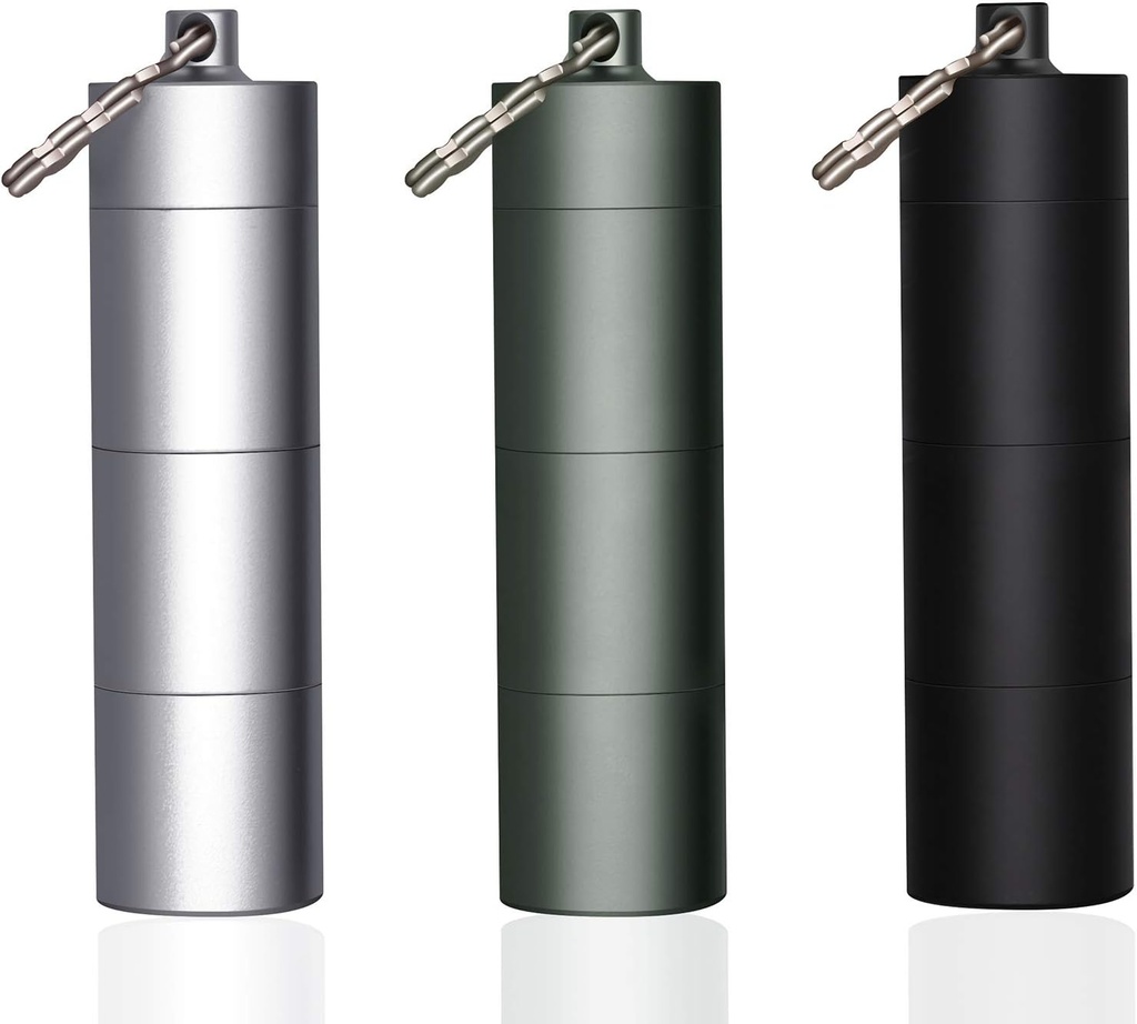 3つのパックの携帯用Keychainの丸薬のホールダーの箱、EFFIET 3のコンパートメントの金属のポケット緊急の丸薬の容器ディスペンサー箱の毎日の供給のための屋外の薬のびんの錫(混合された色)