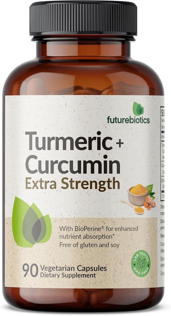 Futurebiotics ターメリック + Curcumin 1500 MG/サービング, 酸化防止剤, ジョイント & ダイジェクション 強化栄養素摂取のためのBioPerineとサポート, 非GMO, 90 ベジタリアンカプセル