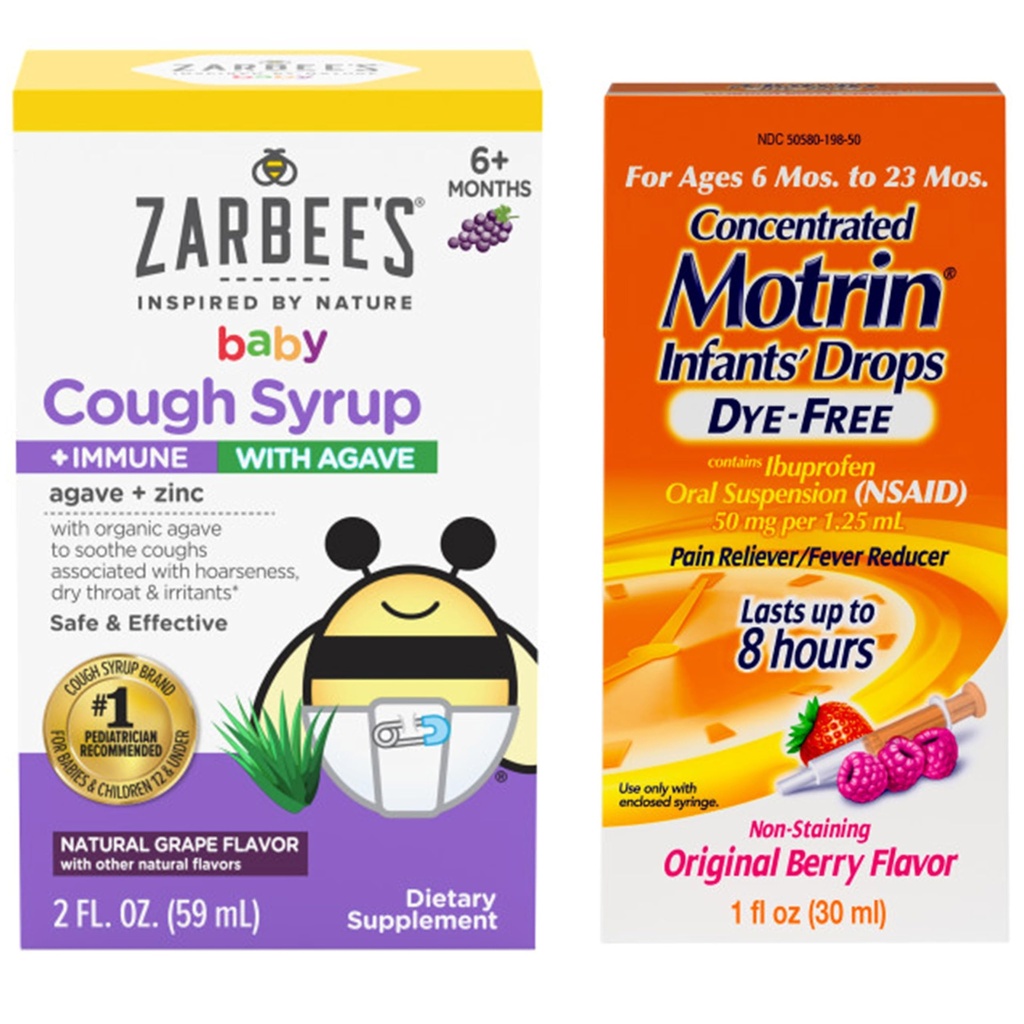 モトリンとザビーは、乳児用乳液剤の濃縮液薬をIbuprofenとZalbeeのBaby Coughⱡのシロップ+有機アガベ+亜鉛で免疫作用