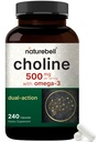 NatureBellのコリンはオメガ3脂肪酸、240カプセルと500mgを補います  高効力コリンBitartrate - 妊娠中の出生サポート - エネルギー、肝臓、脳、および認知健康を促進します