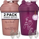 GOMOYO 2-Pack 20-Ounce Protein Shaker Bottle (Plum & Rose) | BPA Free, Dishwasher Safe Shaker Cups with Motivational Quotes for Gym, Running, Workout Supplements