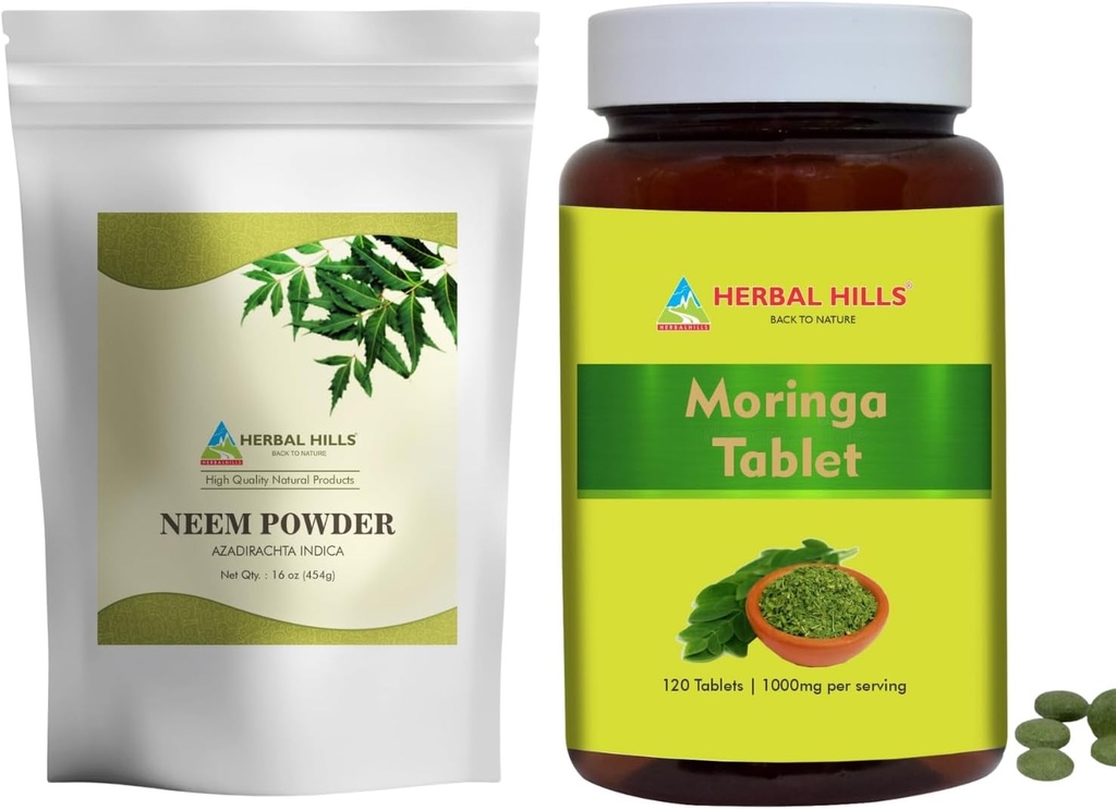 HERBAL HILLSのNeemの葉の粉およびMoringaは2のコンボのShigruのパックを錠剤にします