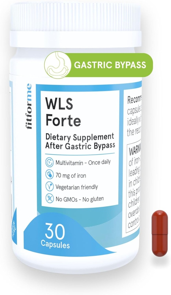 FitForMe Bariatric Multivitamin with Iron、Gastricバイパス手術に適しています。1日分のカプセル、30日の供給、簡単にスワローWLSフォルテカプセル、科学的にフォーミュレート - 男性と女性のための