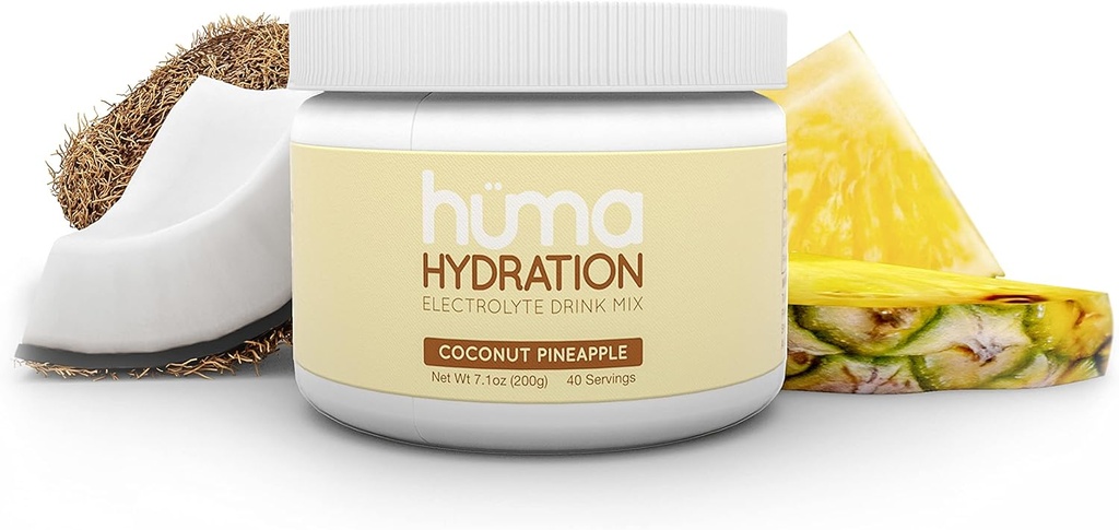 HUMA CHIA Hydration Drink Mix、ココナッツパイナップル、40サービングジャー - 低カロリー、高電解質粉末 - 100%ナチュラル、1g砂糖、10 Cal
