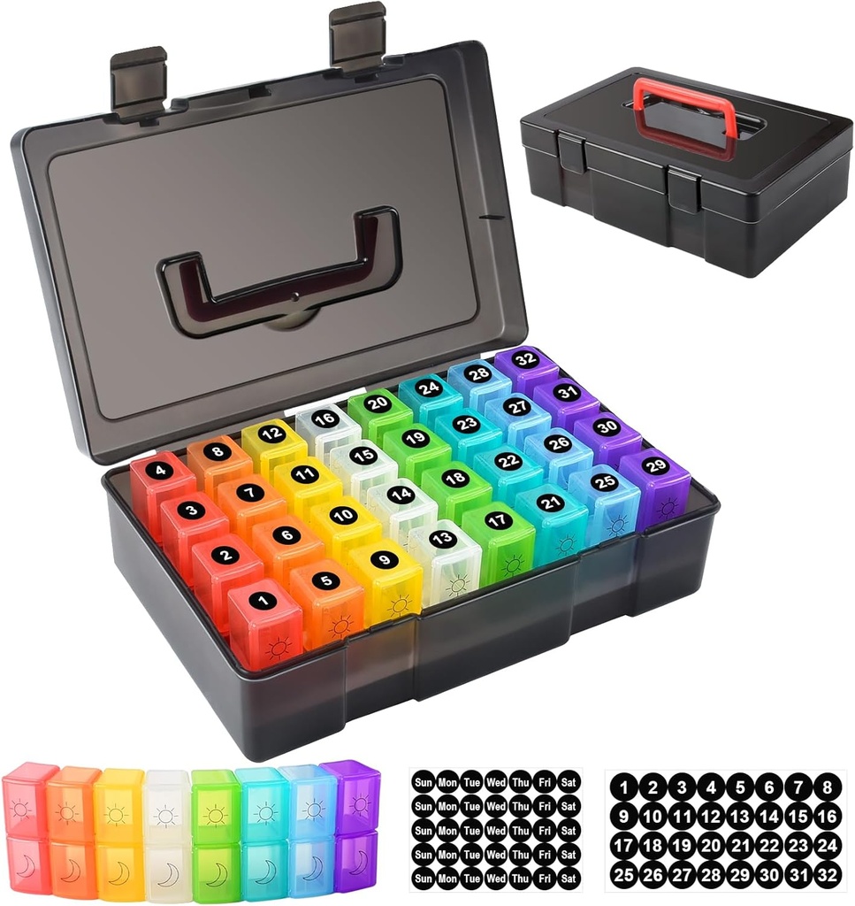 ZRFMIB毎月の丸薬オーガナイザー2日、30日のピルオルガナイザー32デイリーピルボックスと旅行ケース、薬、ビタミン、魚油、サプリメント、黒