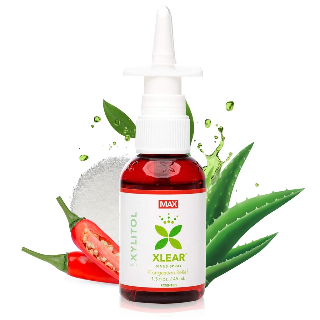 Xlear MAX天然キシリトールサリンNasal Spray with Capsicum and Aloe - シンス圧力、Decongestant、頭痛、ドライノーズ、1.5 fl oz(パッケージ1)