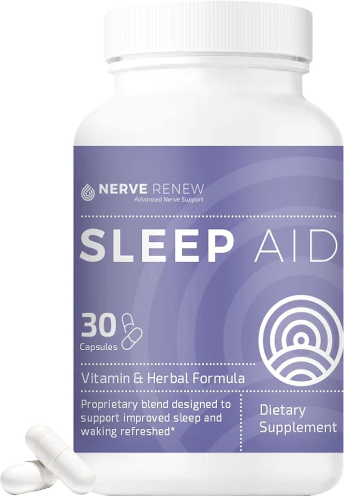 NERVE RENEW Sleep Aid - より良い睡眠のための栄養補助食品 - 30カプセル - ワークスファスト - メラトニン、マグネシウム、亜鉛、アミノ酸、ハーブエキスとビタミンフォーミュラ - Gentle All-Natural Herbal and Vitamin Formula