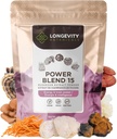 Power 15 Powder Mushroom Blend Supplement 100g | High Strength Extract Complex | With Lions Mane, Turkey Tail, Cordyceps, Reishi, Chaga & Tremella | 20% Beta-D Glucans | Immunity & Vitality Support