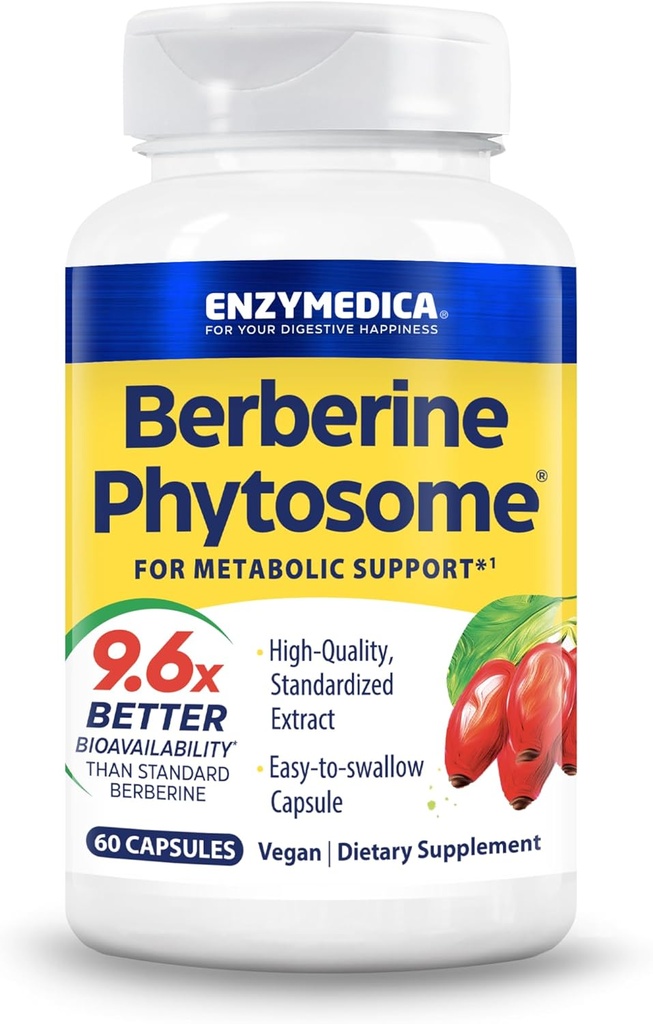 Enzymedica, Berberine Phytosome, 9.6X Better Bioavailability, High Potency Natural Vegan Dietary Supplement for Metabolic Support, 60 Capsules