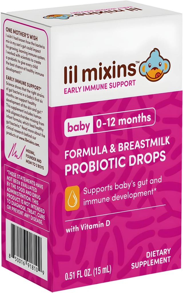Lil Mixins Feeding Probiotic Drops for Baby | 免疫・消化・腸の健康 | Lactobacillus Rhamnosus HN001 & B Infantis | 15mL 1ヶ月の供給
