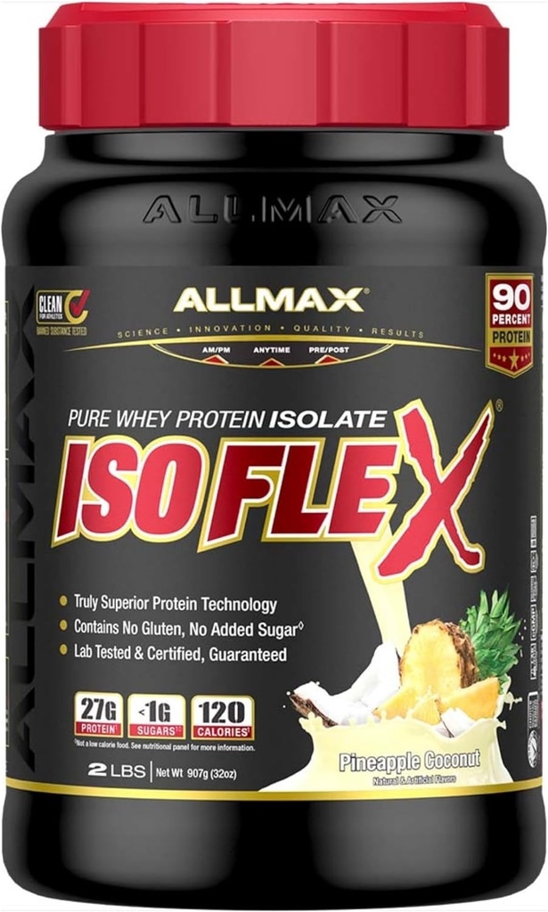 ALLMAXの栄養ISOFLEX Whey Protein Isolate、Pineapple Coconut - 2 lb - 27 タンパク質Per Scoopのグラム - ゼロファット&シュガー - 99% ラクトースフリー - グルテンフリー&大豆無料 - 約30 サービング