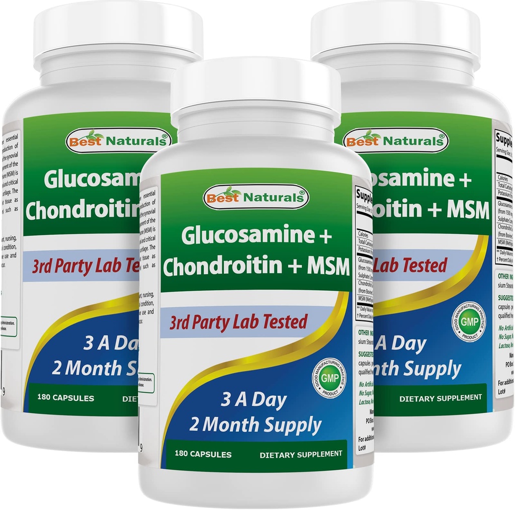 ベストナチュラル、グルコサミンコンドロイチンとMSMジョイントサプリメント、サービングあたり2600mg、(180カウント)