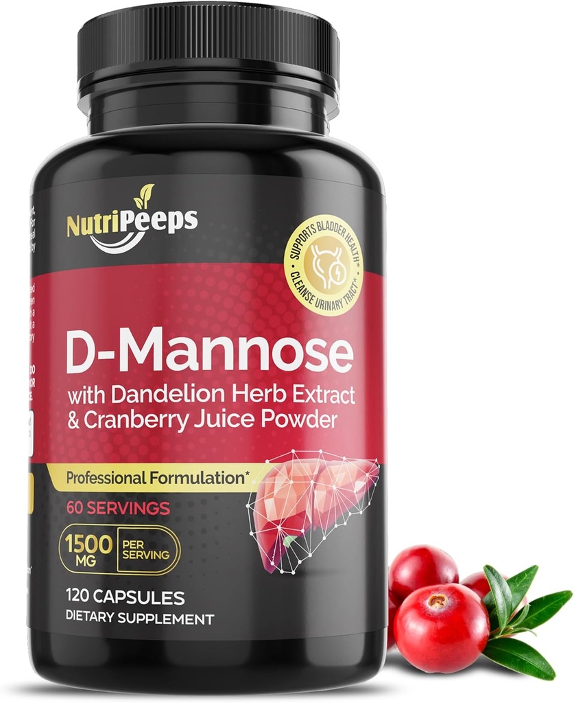 D-Mannose 1500mg、Dandelionハーブとクランベリー抽出物、UTIサポートのための自然な尿路面電車クレンジング、男性と女性のための不純物の洗い流し、解毒。