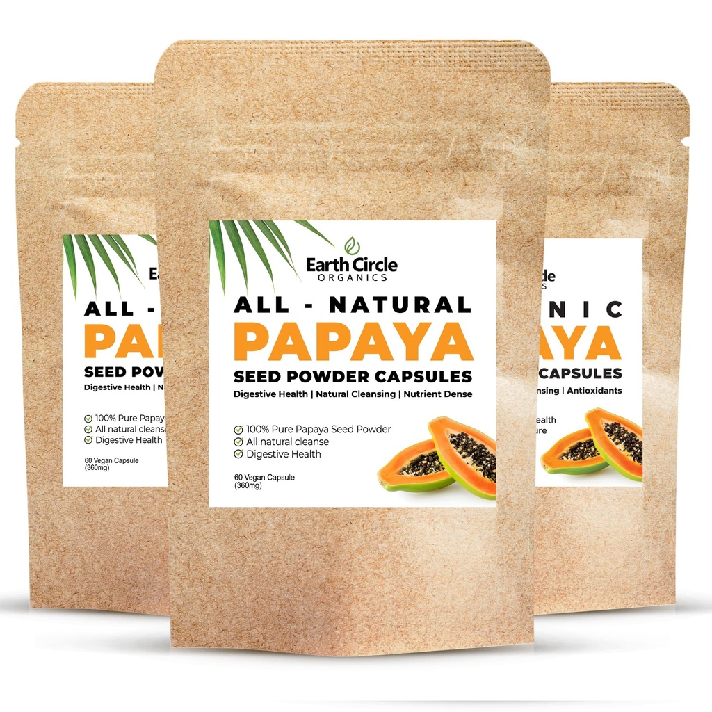 パパイヤシードパウダーカプセル - ビタミンA、C、&E&酵素と強力なパパインサプリメント - 360mg /サービング - 60 ビーガンカプセルパック(パック3、90-180日の供給)