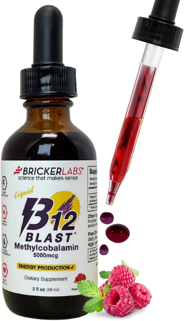 Bricker の実験室 B12 の送風 Methylcobalamin 5000mcg、大きい Tasting の基質液体エネルギー ビタミン-Vegan B12 のビタミン、維持されたエネルギーおよび細胞の健康の補足- 59 日のサービング