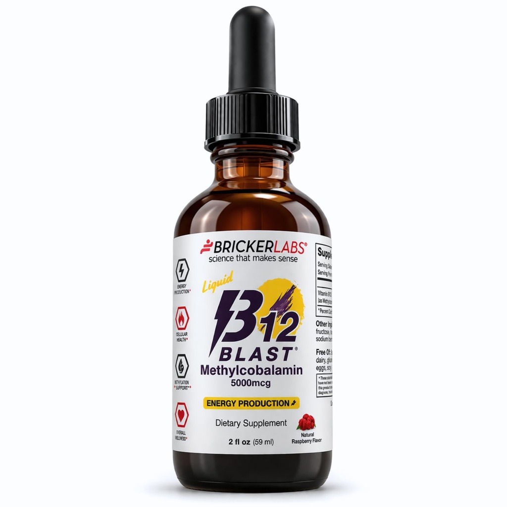 Bricker の実験室 B12 の送風 Methylcobalamin 5000mcg、大きい Tasting の基質液体エネルギー ビタミン-Vegan B12 のビタミン、維持されたエネルギーおよび細胞の健康の補足- 59 日のサービング